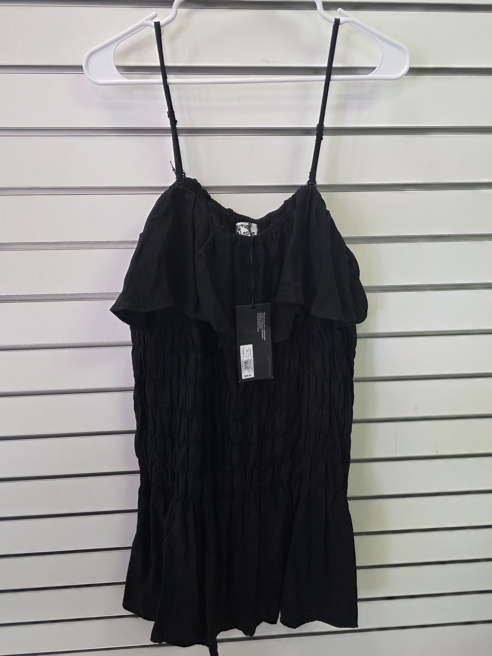 XL Smocked Black Ruffle Mini Dress with Spaghetti Straps